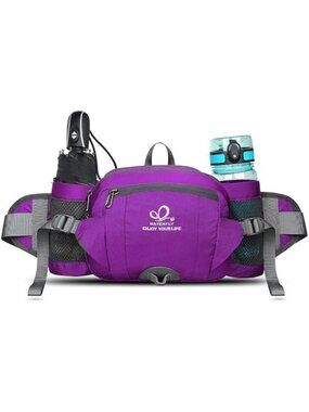WATERFLY Purple Fanny Pack 2 Water Bottle Holders Lumbar Belt Large Waist Bag